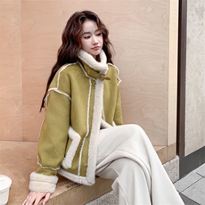 新款主推仿水貂皮毛一体外套2688-P205-K308，女装短外套，2C129