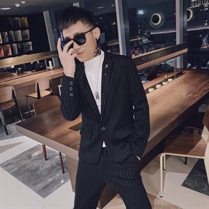 春款社会风小伙休闲商务条纹修身西服西装两件套装D969-P165控205图片