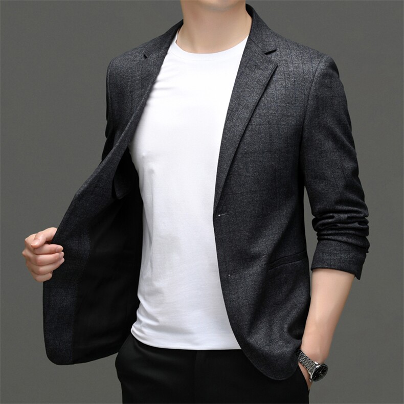 6611-1秋冬新款男士西服商务休闲男装灰格外套P143,男装西服,电商B360