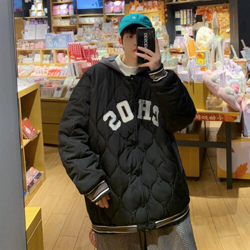 MY033-P135 棒球服假两件棉衣男针织拼接潮牌棉服港风控155图片