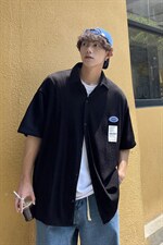 1港风情侣贴布衬衫大码M-5XL网红潮短袖衬衫男DCS7813P45控68，男装T恤，星座226-2