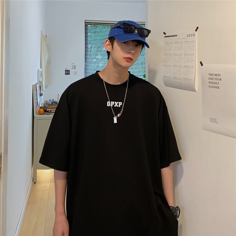 2025夏季新款英文字母印花中性港风休闲男士圆领短袖T615/P25控39,男装T恤,电商A148