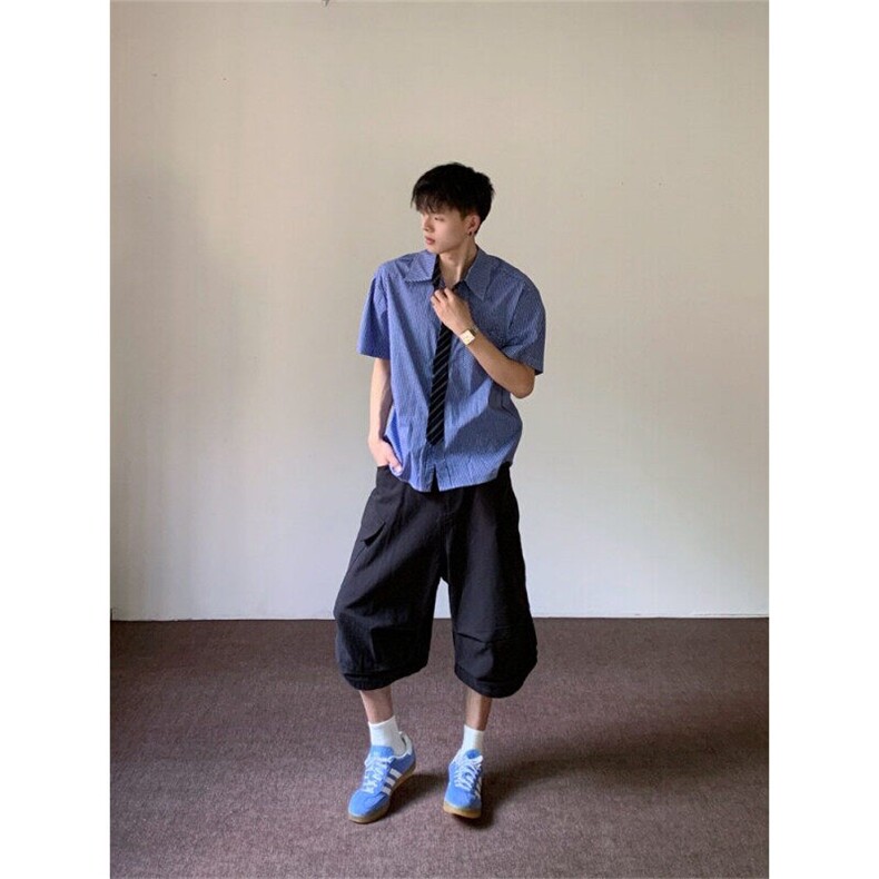 网图现货老钱风短袖衬衫男女夏季休闲千鸟格衬衣R2270-P42,男装T恤,星座1005-4