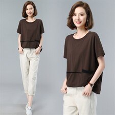 2021夏季新款T恤圆领上衣宽松休闲气质打底衫女，女装T恤，依恋蒂丝