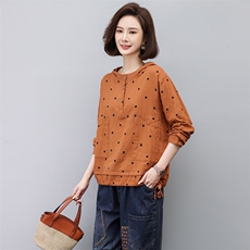 2024春秋季时尚简约大方气质优雅显瘦休闲潮流花色棉麻上衣，女装衬衫，独衣靓