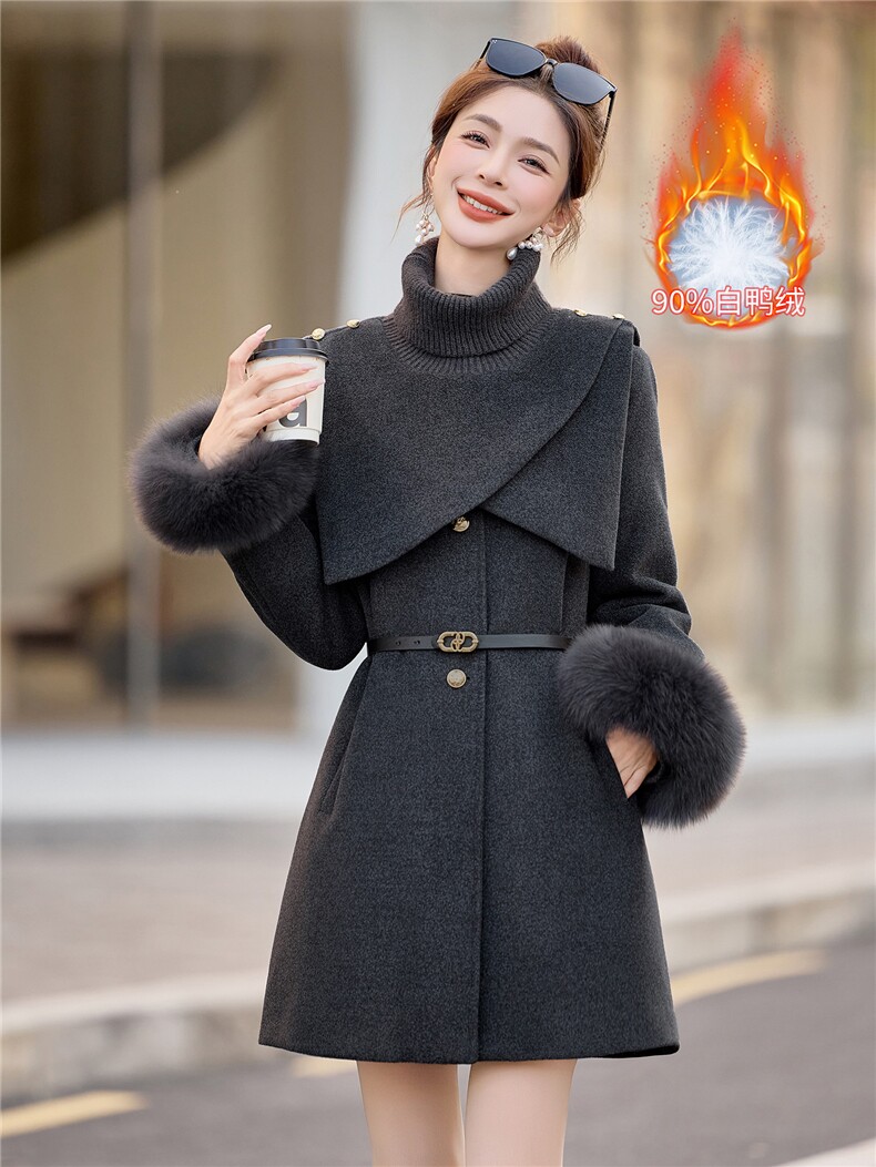 2025年冬季90白鸭绒中长款韩系小香风淑女羽绒服中长款针织领套装,女装毛呢外套,韩宇舍
