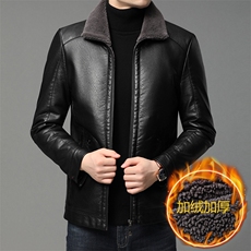 新款休闲皮衣男翻领中年爸爸装加绒加厚皮衣外套QLMP7555-P140，男装皮衣，电商B212（原钱塘6029）