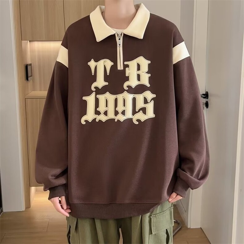 美式复古POLO领卫衣男2024春秋款潮牌设计感半拉链外套WB125-P41,男装卫衣,星座412-3