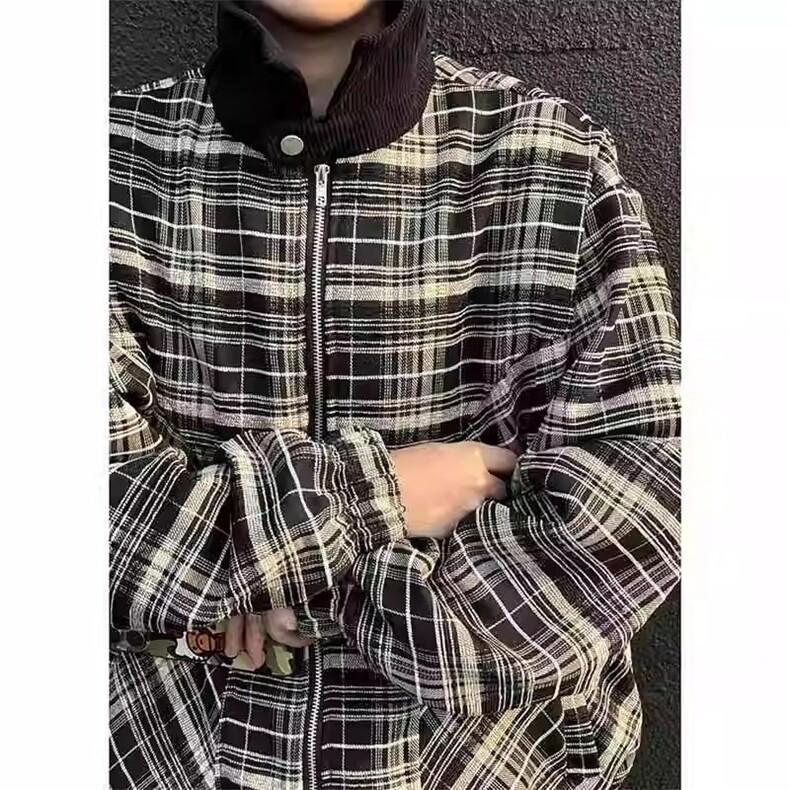 W29-P60复古扎染格子磨毛休闲长袖衬衫男女春秋季,男装衬衫,电商B323A