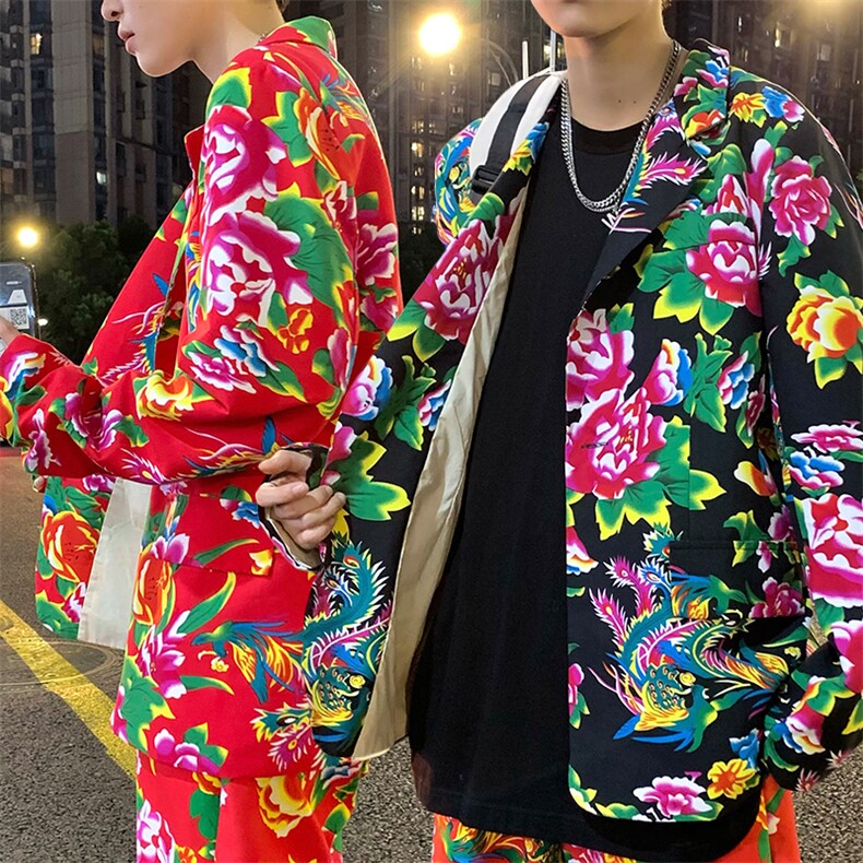 XZ01港风文艺男大码宽松西服东北大花潮牌开衫男女风民族特色，男装西服，星座115A(原星座507）
