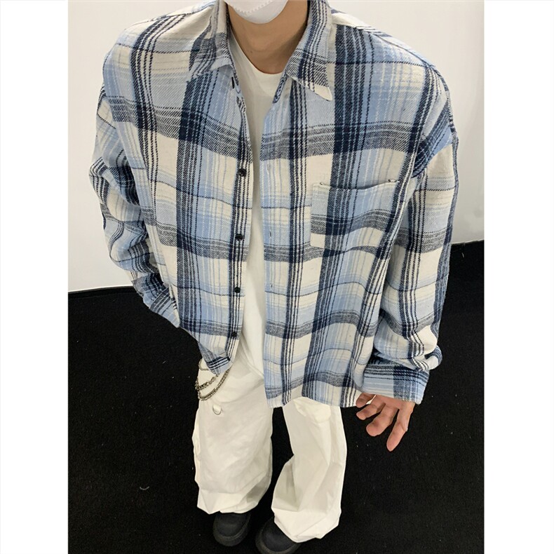 现货~磨毛格子大码长袖衬衫C5896/特P25蓝,男装衬衫,电商A094