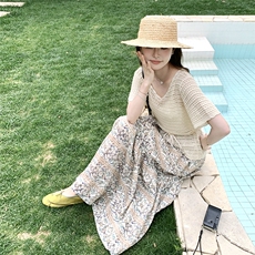 镂空罩衫印花半身裙小香风套装2025新款女春夏独特绝美裙子两件套，女装套装/套裙，2C098
