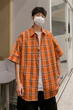 21年夏季短袖衬衫男宽松落肩港风格子衬衫男DS-C407-CS307-P35，男装衬衫，电商C323-1