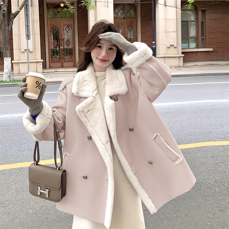 新款蓝色皮毛一体加厚外套7682-P235-K328,女装皮草,2C159