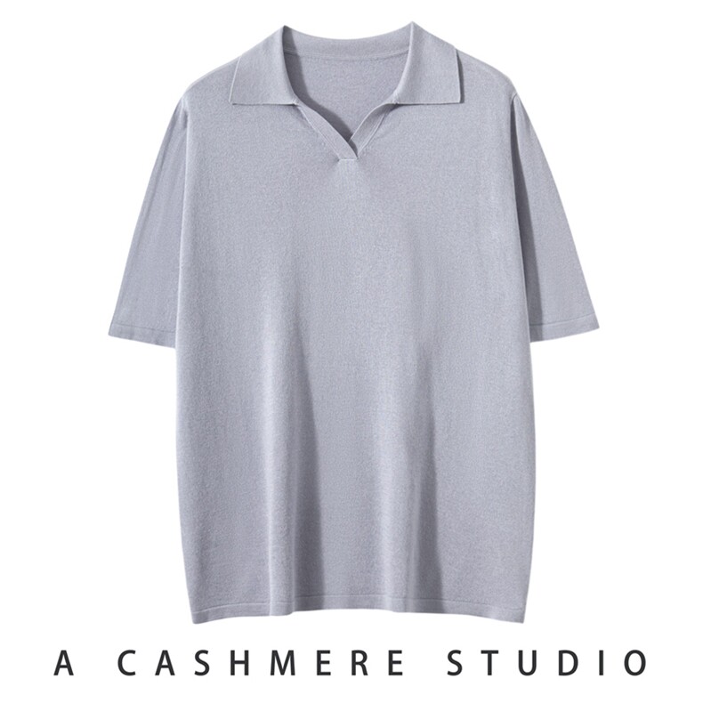 15%山羊绒男士polo短袖68支精纺T恤2025半袖针织衫上衣，男装T恤，晨晟羊绒