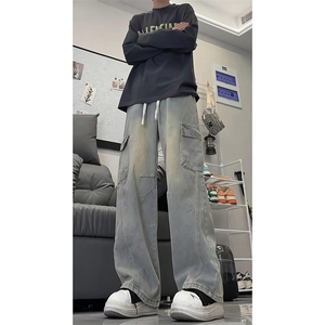 解构拼接弯刀牛仔裤男2025秋季新款美式阔腿裤子-A2221TP55图片