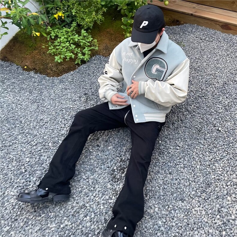 美式毛呢拼接棒球服外套男女春秋休闲宽松复古刺绣潮牌夹克上衣,男装夹克,星座1210-1