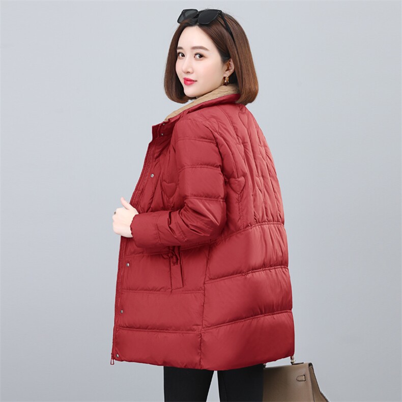 红色立领羽绒棉服女短款2024冬季新款小个子时尚简约保暖棉袄外套,女装羽绒服,依恋蒂丝