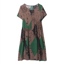 优雅复古印花连衣裙宽松显瘦短袖长裙舒适百搭，女装连衣裙，依恋蒂丝