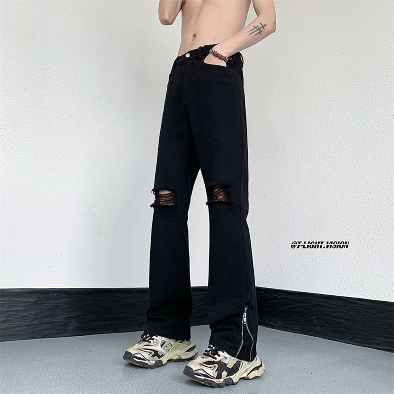 B221美式ins高街暗黑小众拉链破洞休闲牛仔裤LK23086-P60控78,男装牛仔裤,电商B221