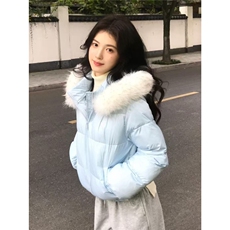 冬季新款ins百搭宽松潮流保暖面包服女美式复古毛领蓝色棉服外套，男装棉衣，星座1210-1