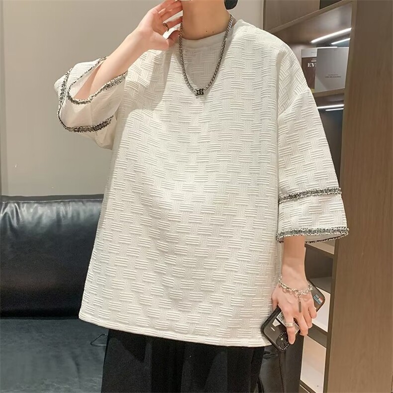 圆领潮宽松型七分袖纯色男ins夏季T恤时尚潮牌城市风貌TX239P38,男装T恤,星座410-2