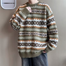 费尔岛提花圣诞毛衣男日系复古慵懒着内搭冬季针织衫M5675，男装针织衫/毛衣，星座1116A-1（原606A）