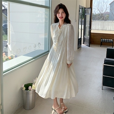 2025春季新款高级韩系抽绳长袖连衣裙2C220-L510-P155K209，女装连衣裙，2C220