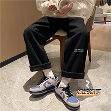 k808J-p55-控78M-5XL大码水晶绒加绒港风高阶宽松牛仔裤微喇，男装牛仔裤，星座116