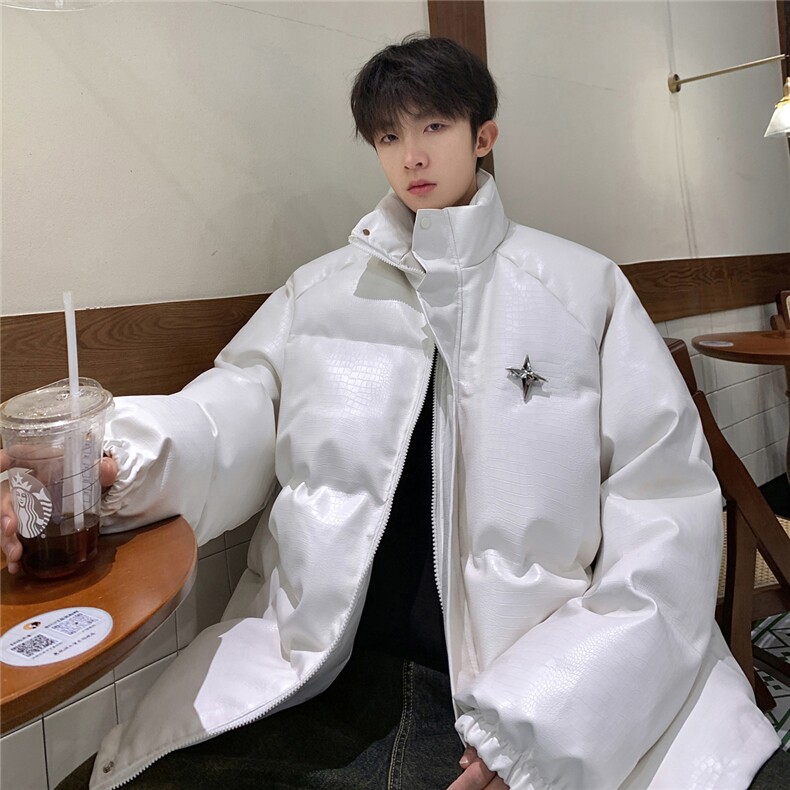 港风鳄鱼纹可拆卸四芒星胸针设计潮流休闲棉衣男MY77733P128控168，男装棉衣，星座227-7