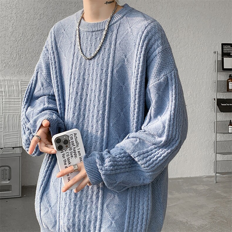 8XL-M圆领毛衣男秋冬季宽松慵懒套头麻花针织衫毛线衣MY19005P68图片
