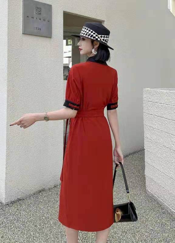 中式扣撞色连衣裙，女装连衣裙，迪蔓君翔