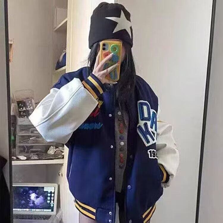 网络图美式高街慵懒原宿潮流刺绣棒球服外套气质,男装夹克,星座410-7