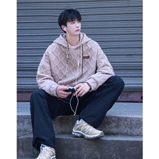 2025连帽立体菱形花纹卫衣男成分:98%聚酯纤维2%氨纶WY77047P75控，男装卫衣，星座227-7