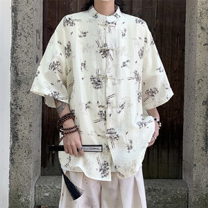 2024夏季新中式短袖上衣男潮牌百搭五分袖衬衫 现货 W8195-P45图片