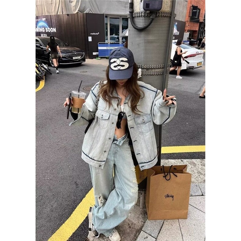 高街vibe牛仔外套女春秋港风chic潮拉链设计感小众夹克HH2567P72,男装工装外套,星座1013-5