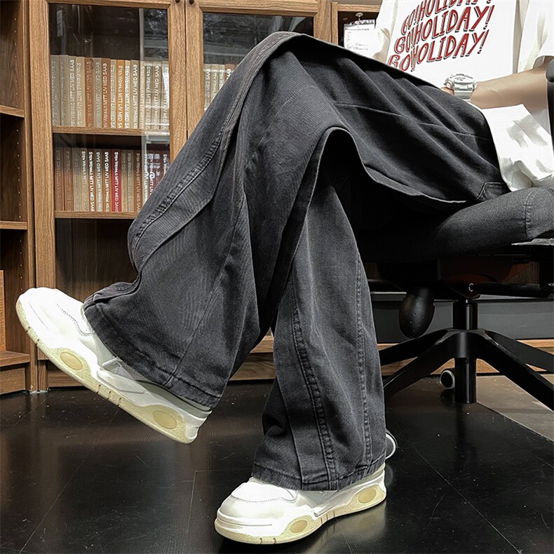 秋冬牛仔裤宽松直筒水洗复古潮流拼接长裤子N03025-P55,男装牛仔裤,星座308B-1