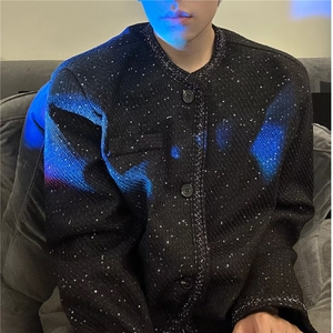 春秋轻奢高级感小香风外套男士韩版潮流时髦亮丝呢子西服痞帅气质图片
