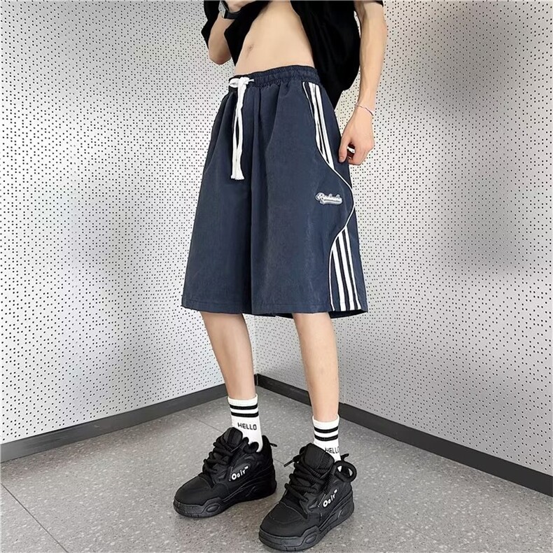 运动短裤男拼色条纹韩版潮流字母2023夏季新款ins五分裤K4226-P33,男装休闲裤,星座412-3