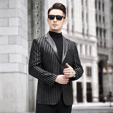 高端中年绵羊皮单西装男士秋冬时尚印花绵羊皮单西服皮衣外套，男装皮衣，钱塘723