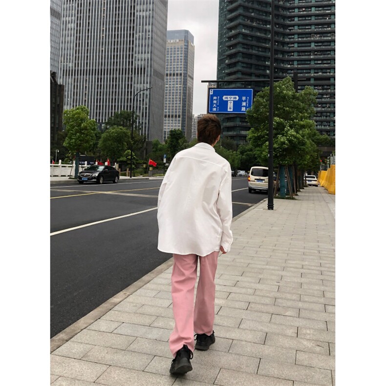 潮牌时尚冰莓粉宽松直筒水洗牛仔裤X1002-1-NZ2413-现货！,男装牛仔裤,星座1002-1
