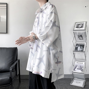 夏季潮流小飞机满印ins衬衫男新款冰丝情侣装 A071-C35-P38图片