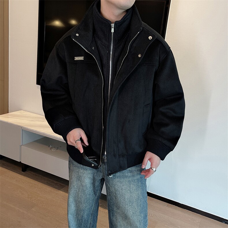 冬季保暖韩版假两件设计感毛呢夹克男宽松加厚夹棉外套潮N902P175,男装夹克,电商B267