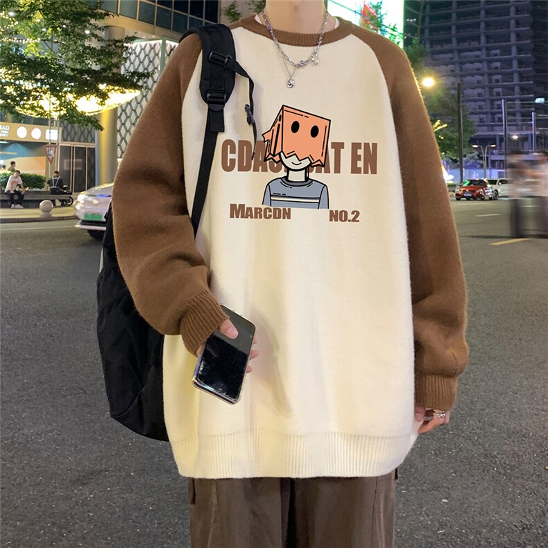 特批港风夜景高密度高克重撞色插肩袖圆领毛衣M61007P55控88,男装针织衫/毛衣,电商A247
