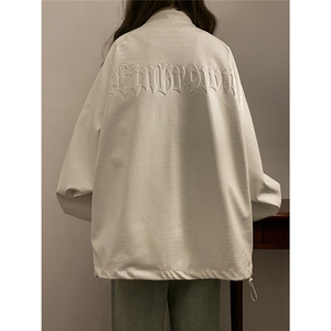 大码pu皮衣夹克钢印美式女复古oversize显瘦设计感情侣机车外套秋图片