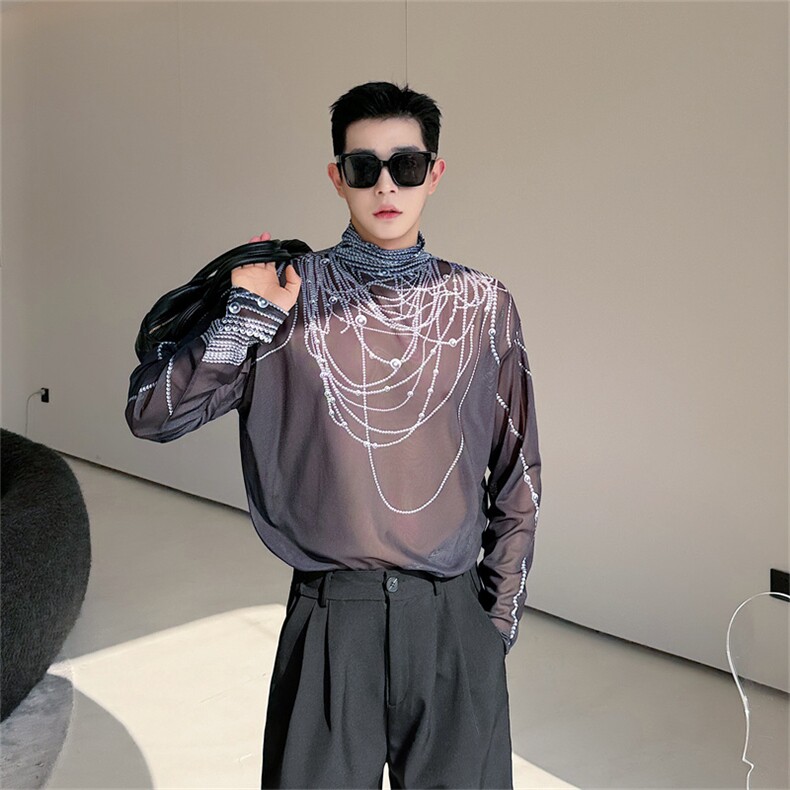 韩版三维立体流行珍珠印花修身上衣打底T袖图片
