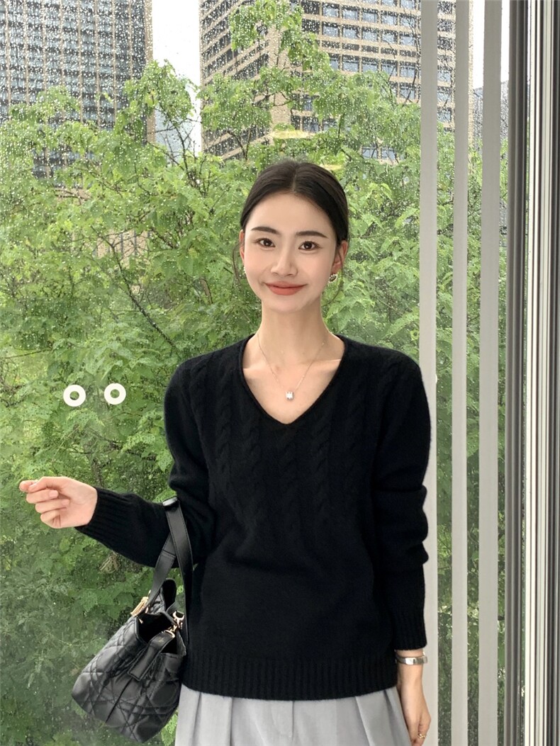 秋冬新款低圆领女修身套头上衣针织衫,针织衫/毛衣,玛卡隆羊绒