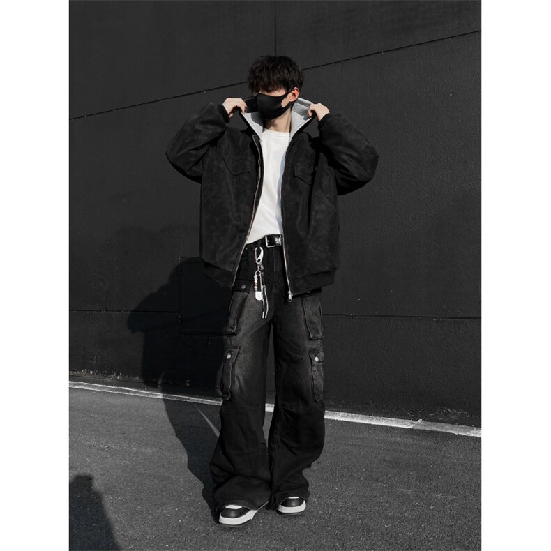 假两件双色连帽棉服男潮流保暖荔枝纹棉衣户外外套棉服2309p118，男装棉衣，星座506-1