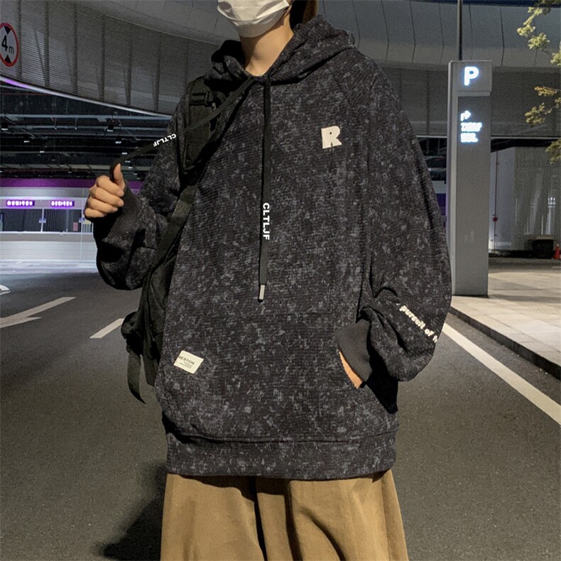 华夫格扎染卫衣男女款春秋季印花上衣宽松hiphop情侣外套W025,男装卫衣,星座1116A-1（原606A）
