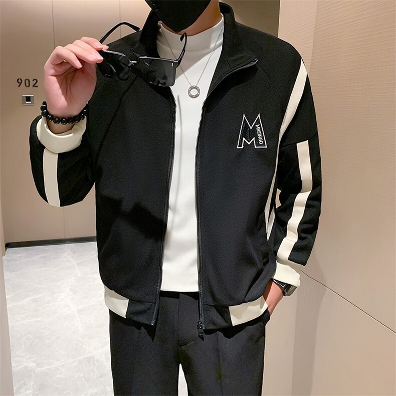 JK01-P95秋季立领简约款夹克男韩版百搭休闲外套潮流ins上衣黑,男装夹克,电商D323（原B261）